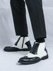 Luxury New Designer Men Pointed Black White Mix Patchwork Casual Ankle Boot Male Winter Fashion High Tops Shoes Zapatos Hombre
