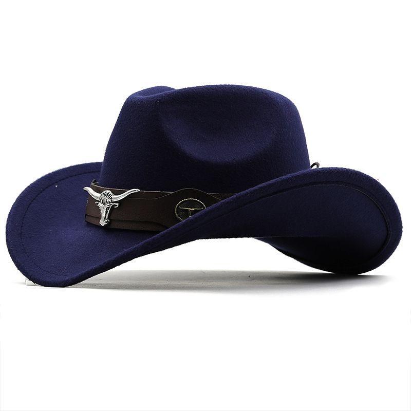 Hat Woolen Jazz Top Hat Bull Head Belt Solid Color Denim Hat