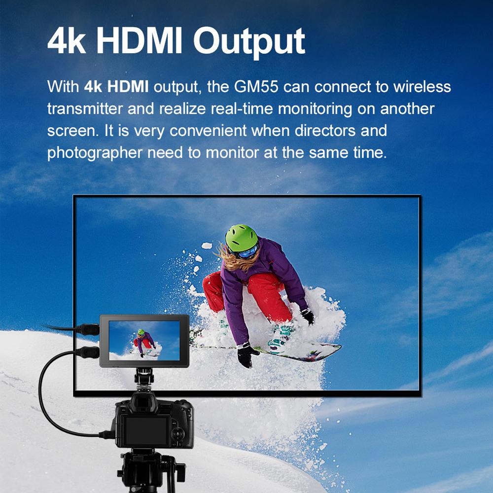 Godox GM55 5,5-дюймовый сенсорный экран IPS Накамерный монитор 4K HDMI-выход Широкий угол обзора 160 градусов 3D LUT