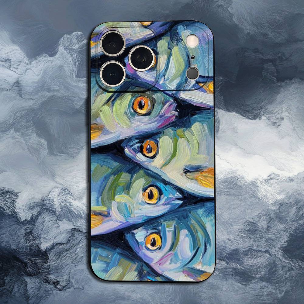 Чехол-кейс 'Сардины Океан' для iPhone 11,12,15,14,13,16,17,Plus,Pro Max,XS,X,XR,SE,Mini,8,7,Мягкий Силикон Черный
