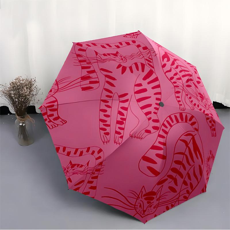 1pc Pink Cat Pattern Automatic Open/Close Umbrella, Windproof, Folding Compact Umbrella with Lightweight Design for Women/Men153