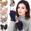 1 Pair Flap-Top Design Soft Thickened Minimalist Style Fingerless Versatile Solid Color Warmth Gloves Comfortable Multi-Color