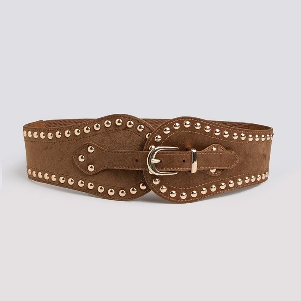Metal Studded Elastic Stretch Waistband Suede Material Statement Waist Belt Corset Styling