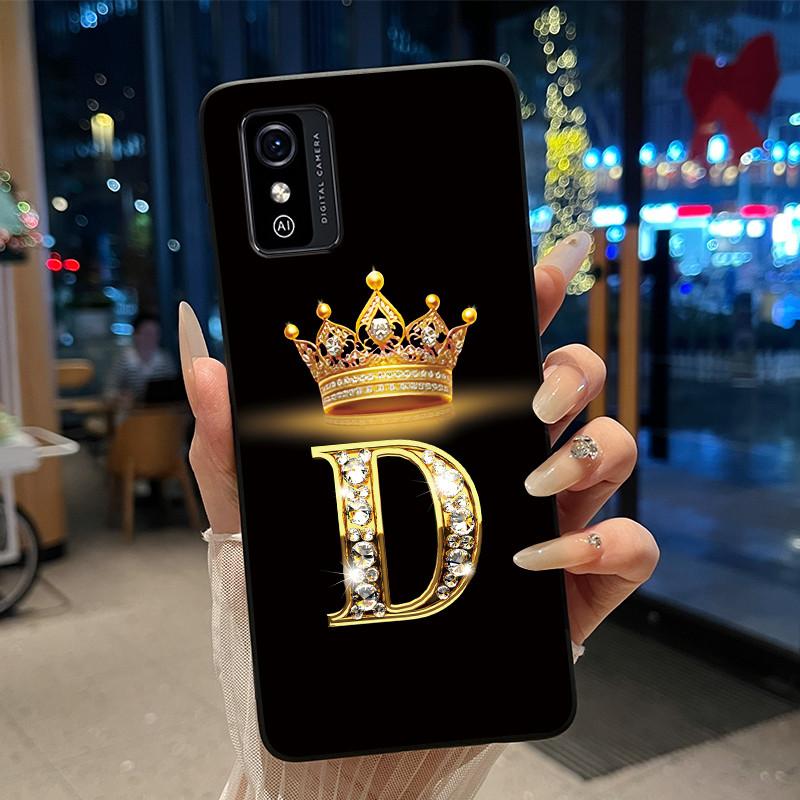 Shockproof  Phone Case For ZTE Blade L9 Silicone Black Soft Pretty A To Z Letter Glitter Crown Pattern Protective Back Case
