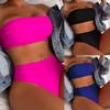 Women's Swimsuit Solid Color Sexy Wrap Bust High Waist Bikini Split Swimsuit Beachwear Bathing Suits