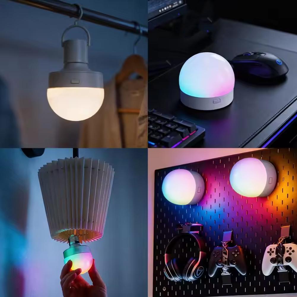 Перезаряжаемая светодиодная лампа E27/E26 RGB с пультом дистанционного управления, бесступенчатым диммированием, трехцветным светом для настенных светильников, люстр, настольных ламп, таймер