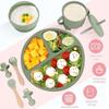 Baby Feeding Set 8-Piece: Hypoallergenic, Ergonomic, Portable, BPA-Free, Soft Durable Silicone, Easy Clean, 12M+ , Green