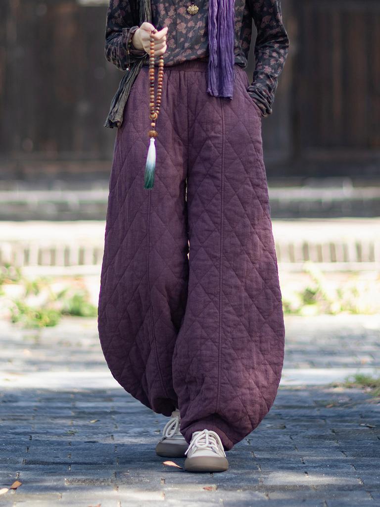 Johnature Женские винтажные панталоны Зимние брюки с эластичной талией Однотонные брюки Теплые свободные брюки