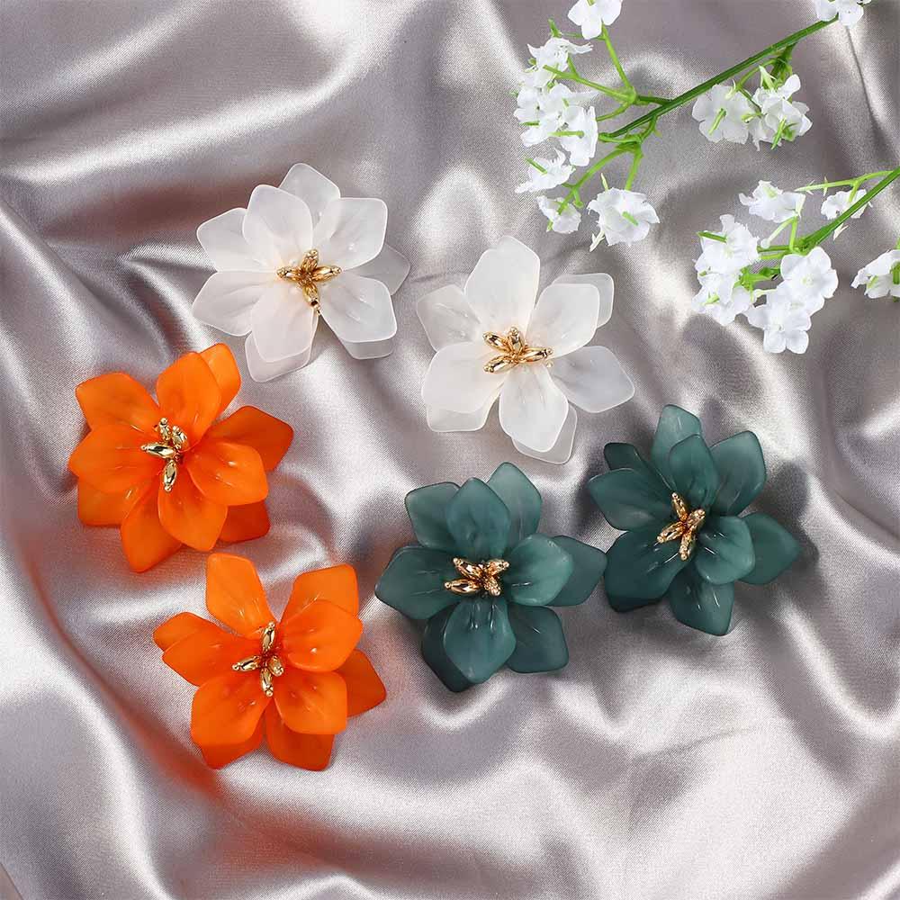 Green Color Big Flower Shape Personality Petals Jewelry Accessories Studs Earrings Drop Earrings