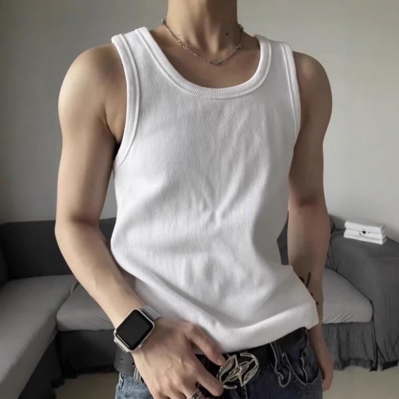 2025 Новый модный свободный удобный универсальный однотонный полосатый спортивный мужской жилет без рукавов