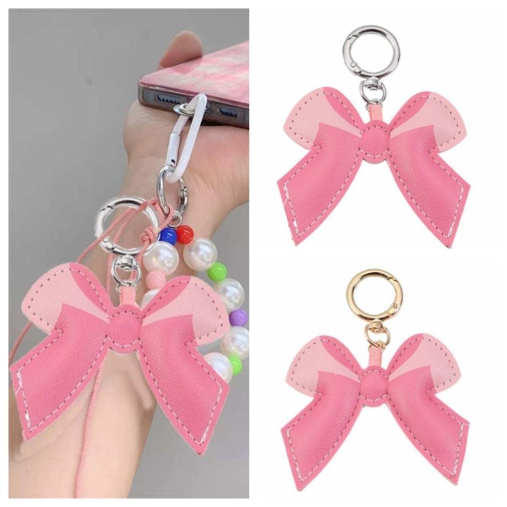 Patchwork Bowknot Keychain Bag Hanging Car Keyring Cute PU Leather Bow Pendant  Kids Girls