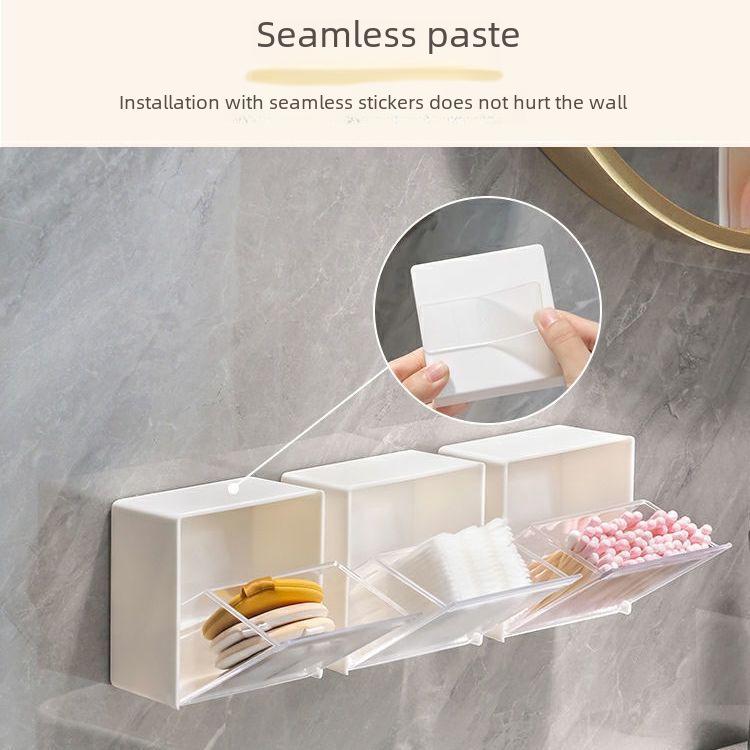 Wall-mounted Multi-functional Storage Box for Dormitory, Punch-free, Flip Design, Cosmetic Cotton Organizer, Small Item Classification Box.