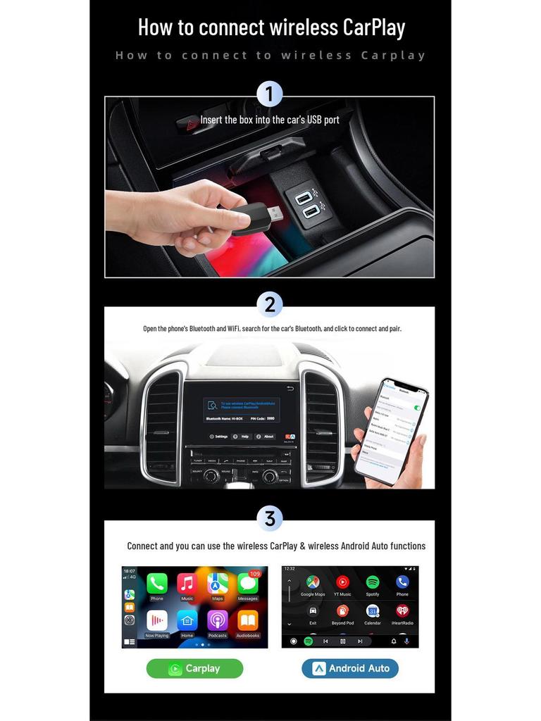 Умный беспроводной адаптер CarPlay и Android Auto