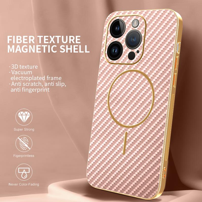 For iPhone 14 Pro Phone Case Carbon Fiber Textured Electroplated TPU Back Cover