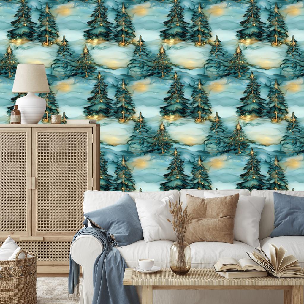 Wallpaper Ink turquoise, sea, green and mint 50x1000