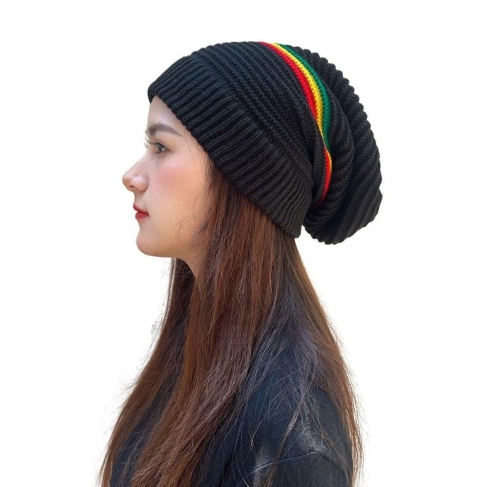 Striped Color Jamaica Knitted Hat Beanies Pullover Skull Caps Weaving Reggae Hat  Winter Autumn