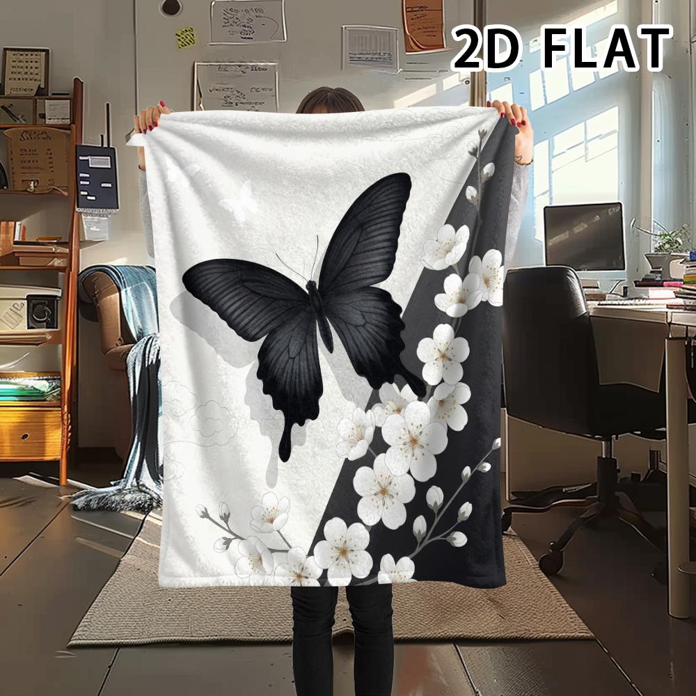 1Pc 2D FLAT Ink Black White Print Flannel Blanket,High quality Comfortable for All Seasons,Home Decor,Warmth and Comfort,Perfect for Christmas Gifts