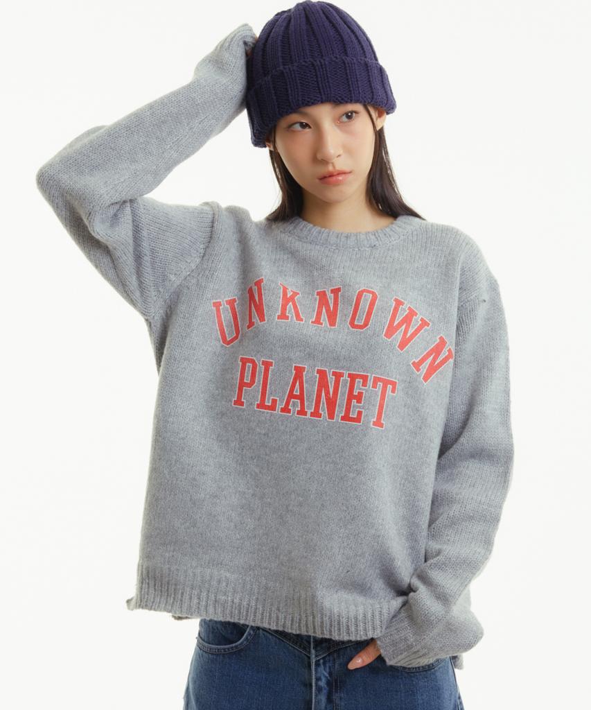 UNKNOWN PLANET Вязаный свитер с логотипом Varsity, меланж