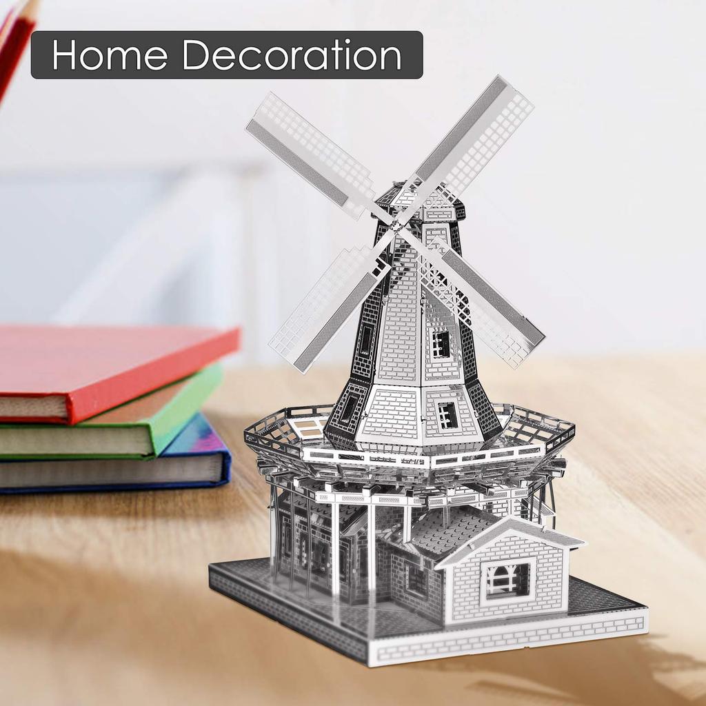 Piececool 3D Puzzle, Metallic Dutch Windmill, Metallic Nano Puzzle, Assembly Required, No Glue Required, 3-Star Difficulty, Intermediate Level,