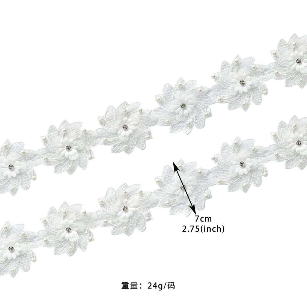 White Bead Three-Dimensional Flower Clothing Diamond-Encrusted Decorative Dress Headgear Hair Accessories Luggage Accessories Lace Accessories Barcode