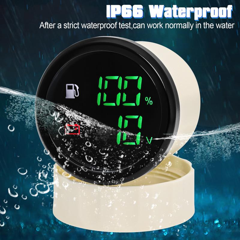 New 52mm Universal 2 in 1 Dual Gauge with Alarm LED Fuel Level Meter Voltmeter+Fuel Tank Level Sensor 0-190 Ohm Car Boat Custom