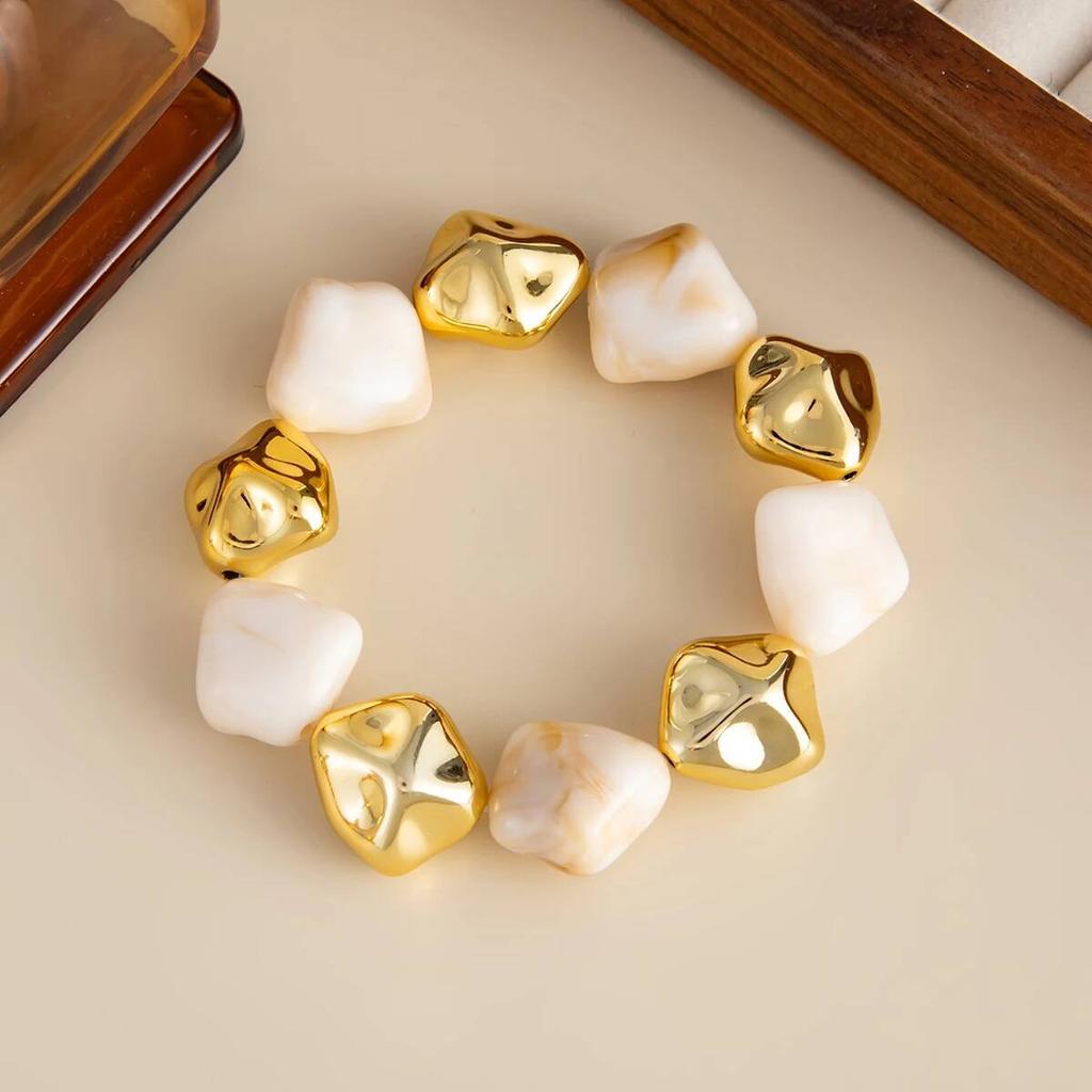 SHIXIN 8 Styles Bohemian Elastic Resin Acrylic Bracelet for Women Retro Stackable Irregular Beaded Bracelet Bangle Party Jewelry