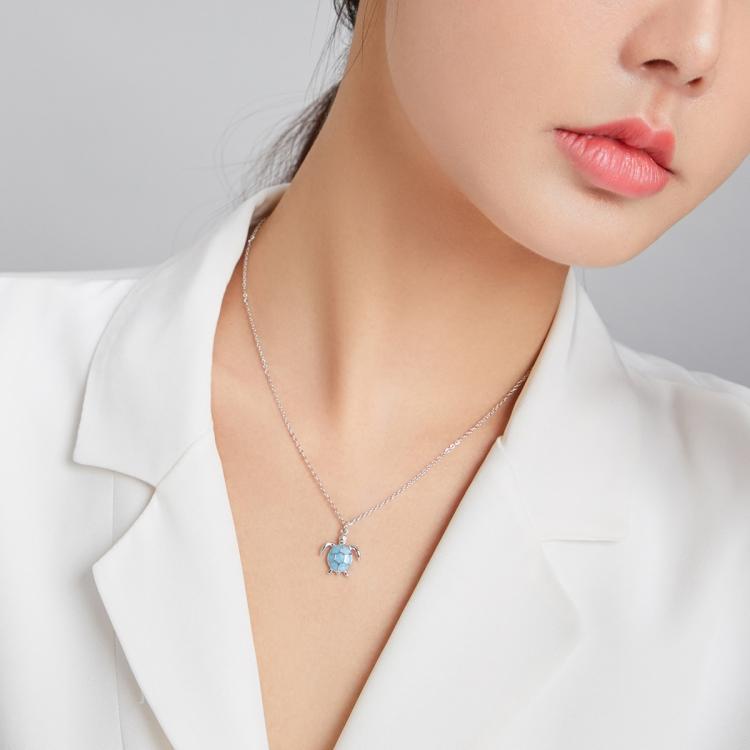 S925 Sterling Silver Blue Turtle Women Nacklace Jewelry