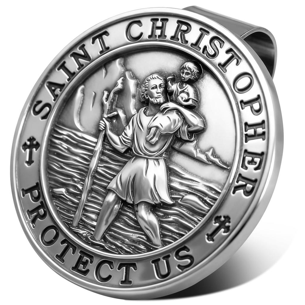 PloreWay Saint Christopher Medal Car Metal Saint Christopher Visor Clip Talisman for Safety Car