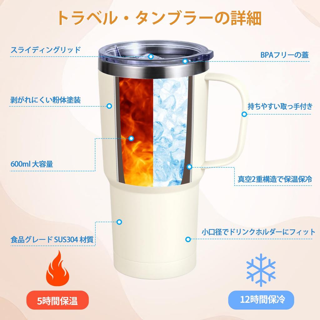 Livole вакуумная термокружка-стакан с функцией охлаждения и нагревания, большая с кофейной кружкой, переносная, из нержавеющей стали, с ручкой цвета бежевого горного угля,