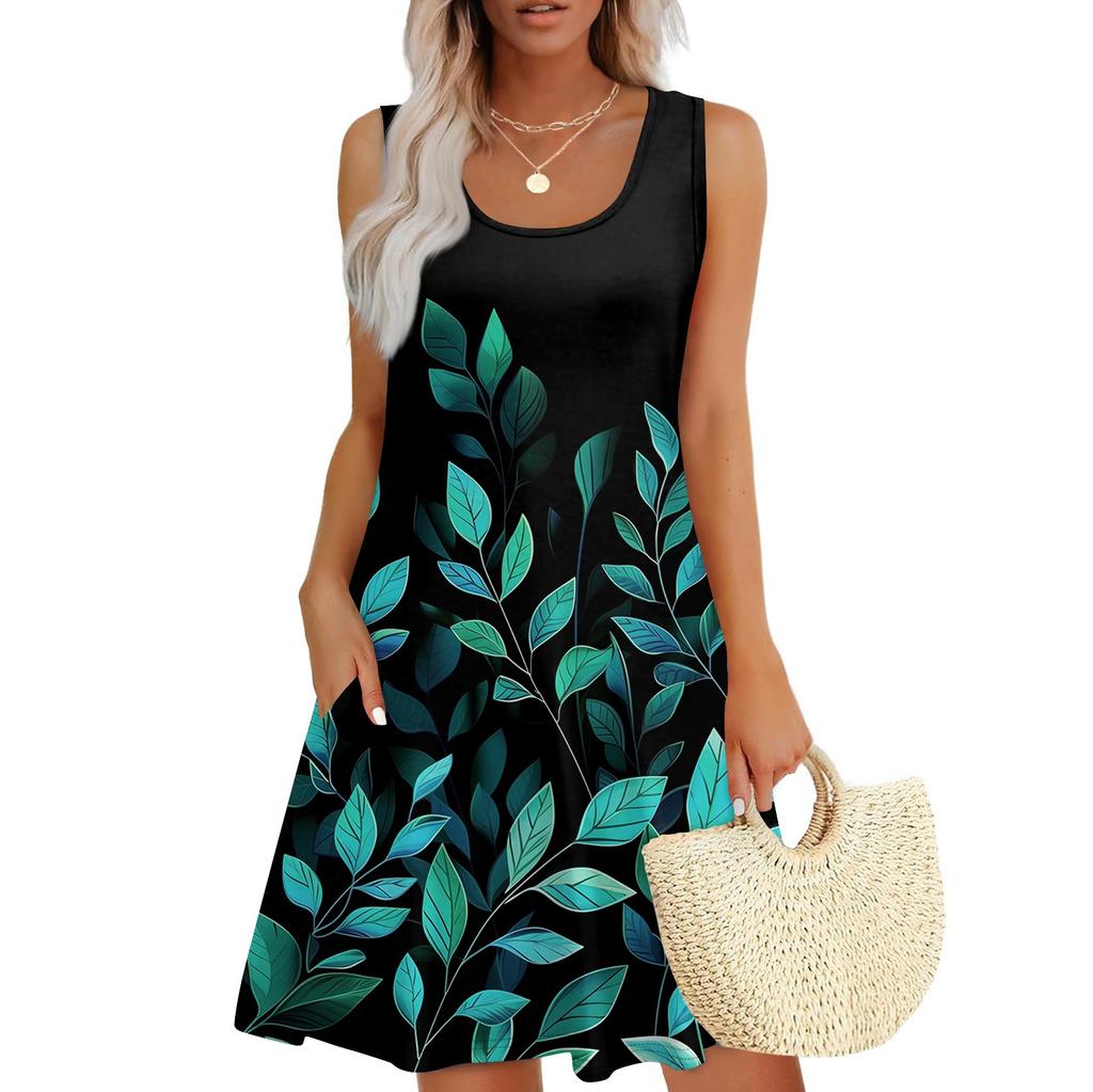 Women's Casual Sundress With Pockets Summer Boho Beach Dress,Holiday Hresses For WomenT-Shirts Dress U Neck Loose Tank Dresses