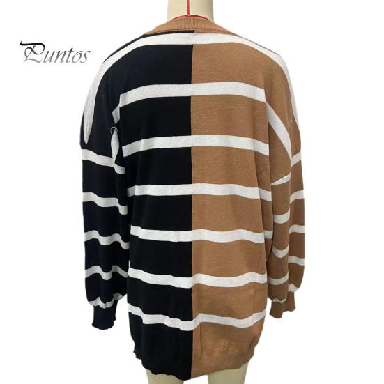 Осенне-весенний женский свитшот с цветным полосатым принтом и круглым вырезом, свободный трикотажный свитер средней длины, повседневная одежда, топ