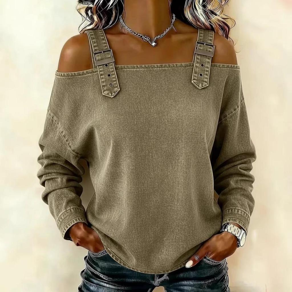Women's Blouse with Long Sleeve Off-the-shoulder Spaghetti Straps Top for Spring Summer Autumn