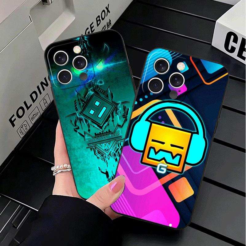 Мягкий чехол для телефона Geometry Dash для iPhone 16 16E 17 Air 15 Pro Max 14 Plus 13 Mini 11 12 7 Черная задняя крышка