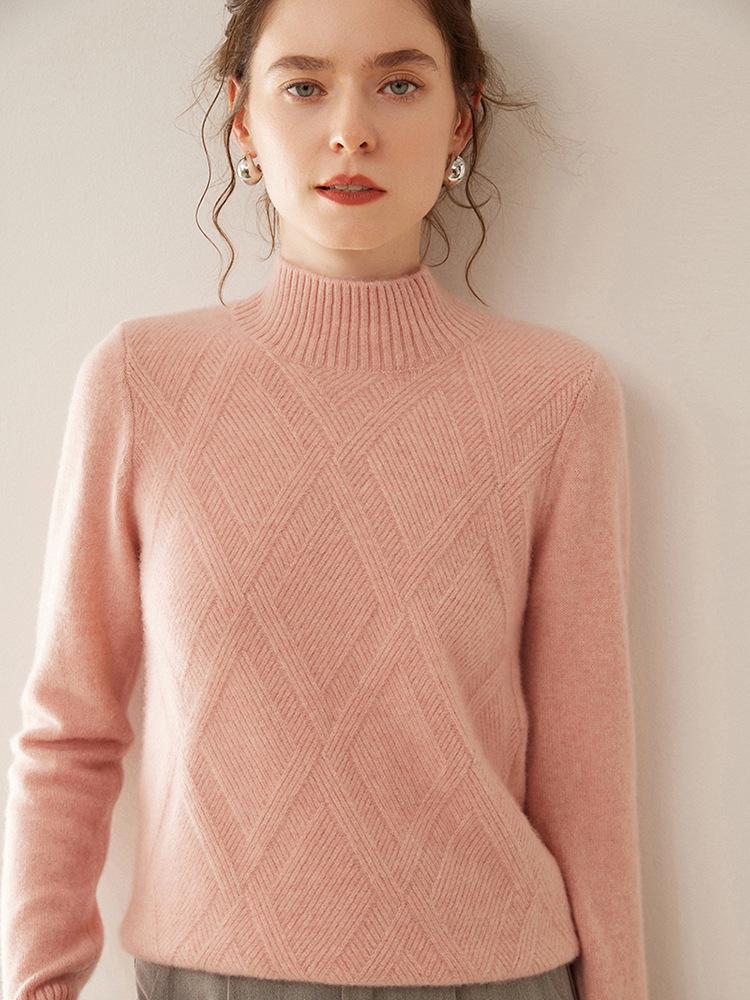 Women's 2025 Fall/Winter Seven-Stitch Cashmere Half-High Neck Long Sleeve Pullover Sweater