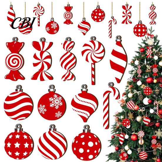 Seasonal Tree Ornament Set 12/24/36 Pcs Wooden Candy Cane Christmas Ornaments, Hanging Lollipop Ball Decor, Double-Sided Indoor Holiday Party Supplies