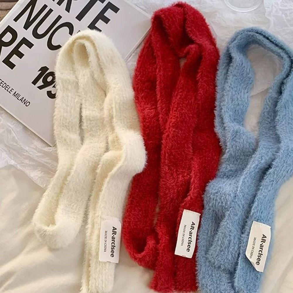 Solid Color Long Strip Scarf Plush Mohair Women Scarf New Y2K Girl Scarf Outdoor
