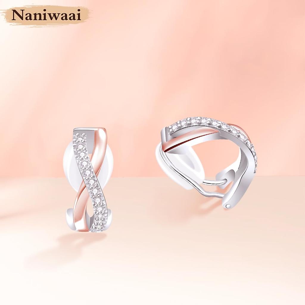 Naniwaai Высококачественные безболезненные 925 двухцветные гипоаллергенные к металлу серьги из розового золота 18 карат для женщин на годовщину, популярные, цирконий, серьги, серебро,