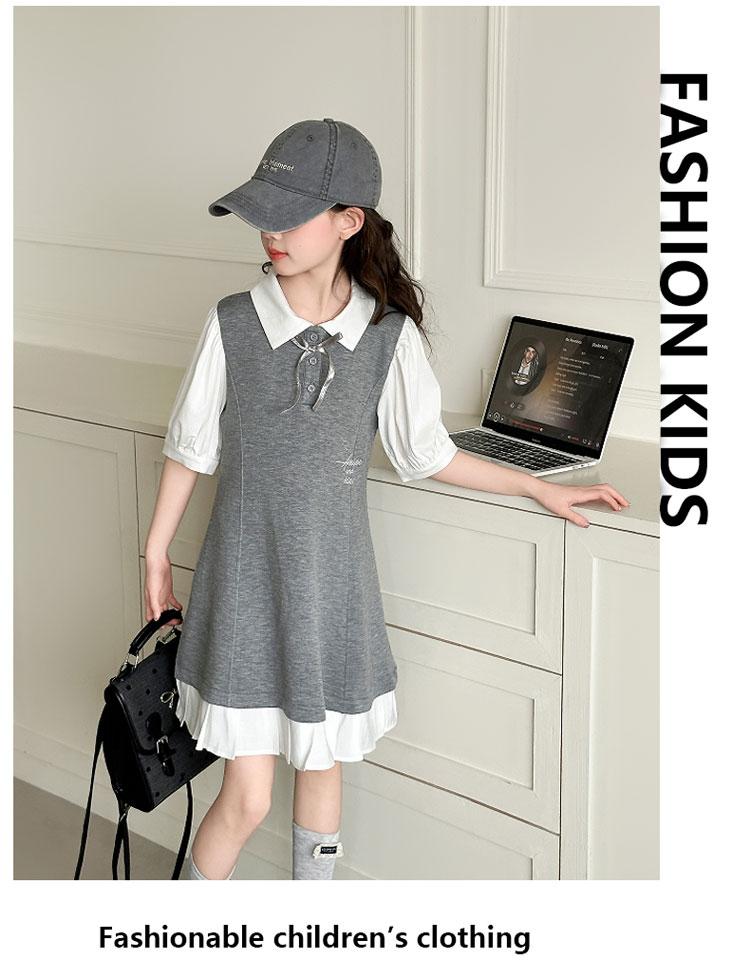 Girl's super beautiful dress, college style shirt dress, 2026 new summer short sleeved Korean version, big children's trend