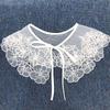 Women Girls Chiffon Lace Fake False Collar Decorative Double Layer Ruffles Embroidery Choker Blouse Shawl Bowtie