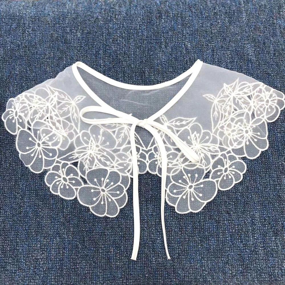 Women Girls Chiffon Lace Fake False Collar Decorative Double Layer Ruffles Embroidery Choker Blouse Shawl Bowtie