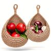 1Pc Handmade Rattan Woven Hanging Basket, Wall-mounted Teardrop Blue, Fruit, Vegetable Kitchen Hanging Basket, Interior Decoration Hanging Basket