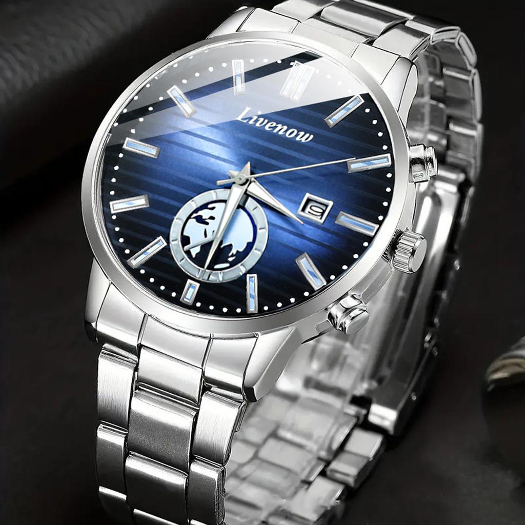 Мужские часы Water Diamond Luxury Calendar Quartz Movement из нержавеющей стали Fashion Business Watch