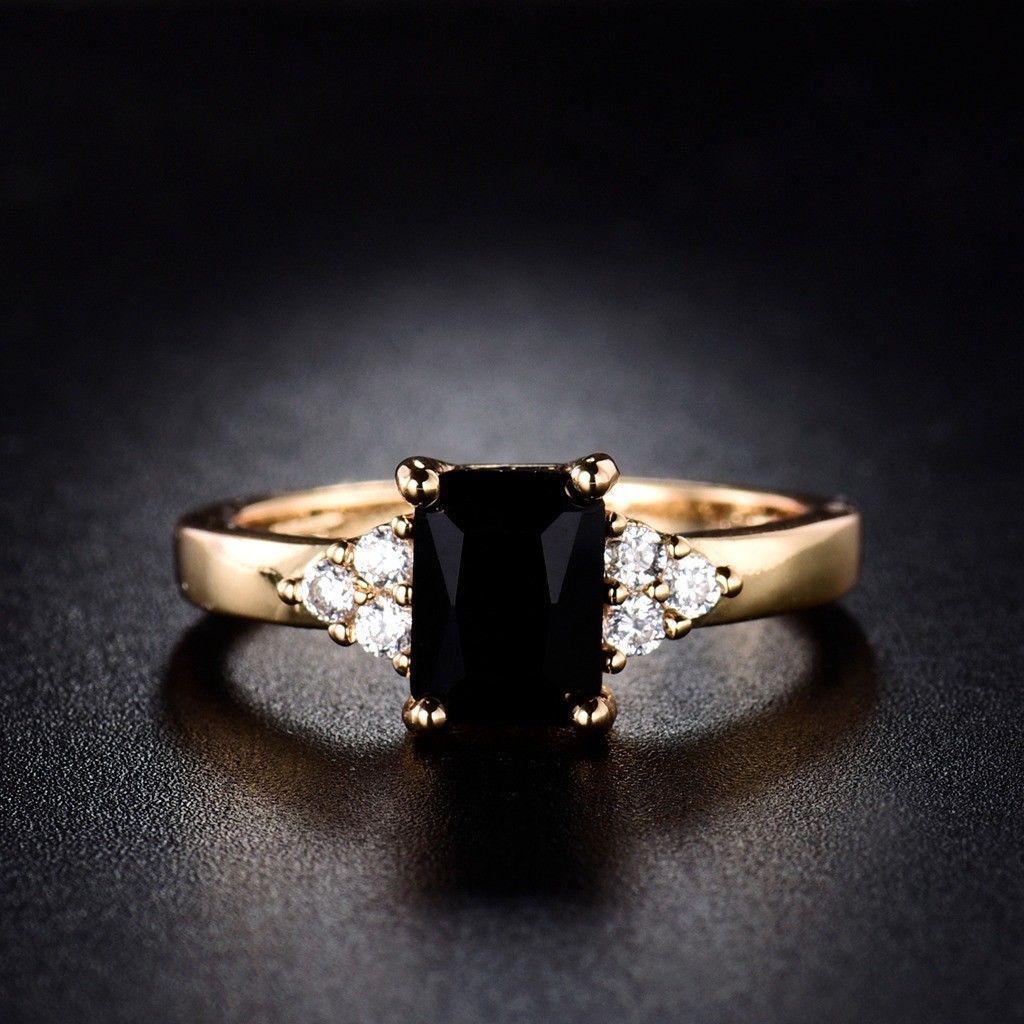 Gold Plated, Zircon Women's Ring Wedding Princess Square Black Diamond Red Ring