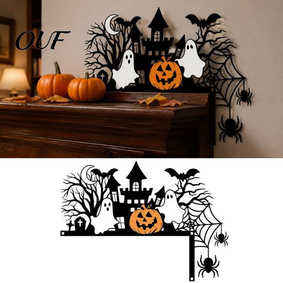 Bat And Spider Home Decoration Halloween Door Topper with Castle Ghost Pumpkin and Silhouette, 2D Flat Seasonal Furnishings Acrylic Corner Decor,