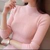 ITOOLIN Autumn Women Mock Neck Ruffles Sweater Long Sleeve Knitted Bottoming Solid Pullovers Stripe For Women Casual Sweater