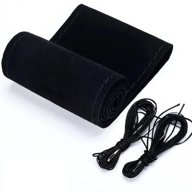 New greener Car Steering Wheel Cover 38CM DIY Suede Leather Braided Steering Wheel Protection for Car Interior Accessories
