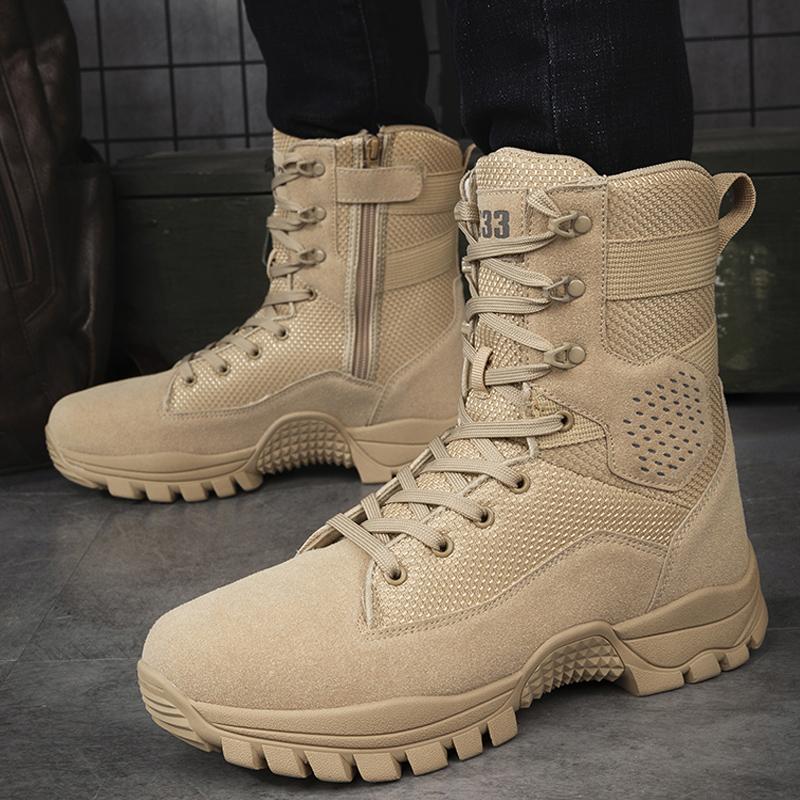 Мужские армейские ботинки для пустыни с боковой молнией, мужские ботинки на открытом воздухе, мужские походные ботинки, тренировочные тактические ботинки, износостойкая мужская обувь