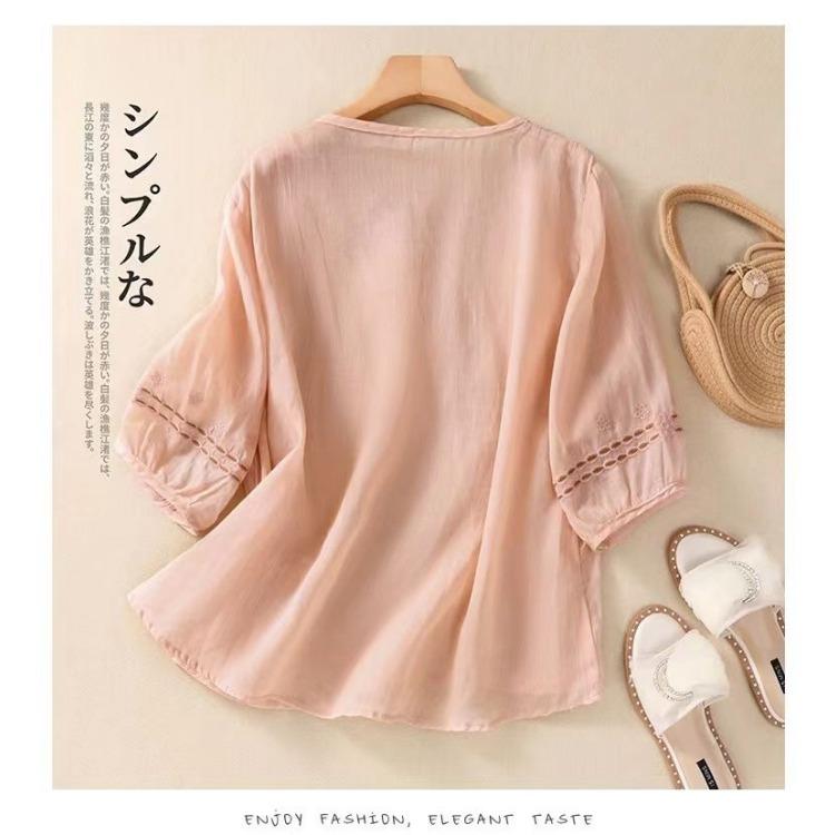 Bohemian Cotton Linen Embroidered Shirt Summer Loose Fit Casual Top