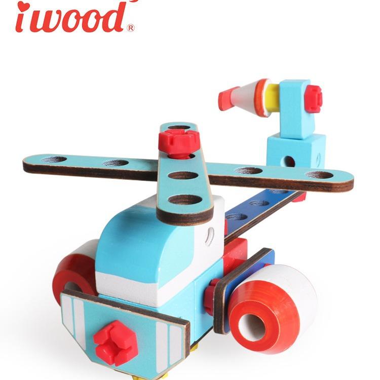 Iwood Детские строительные блоки модель вертолета для мальчиков и девочек/3-6 лет деревянные игрушки подарок на день рождения детей