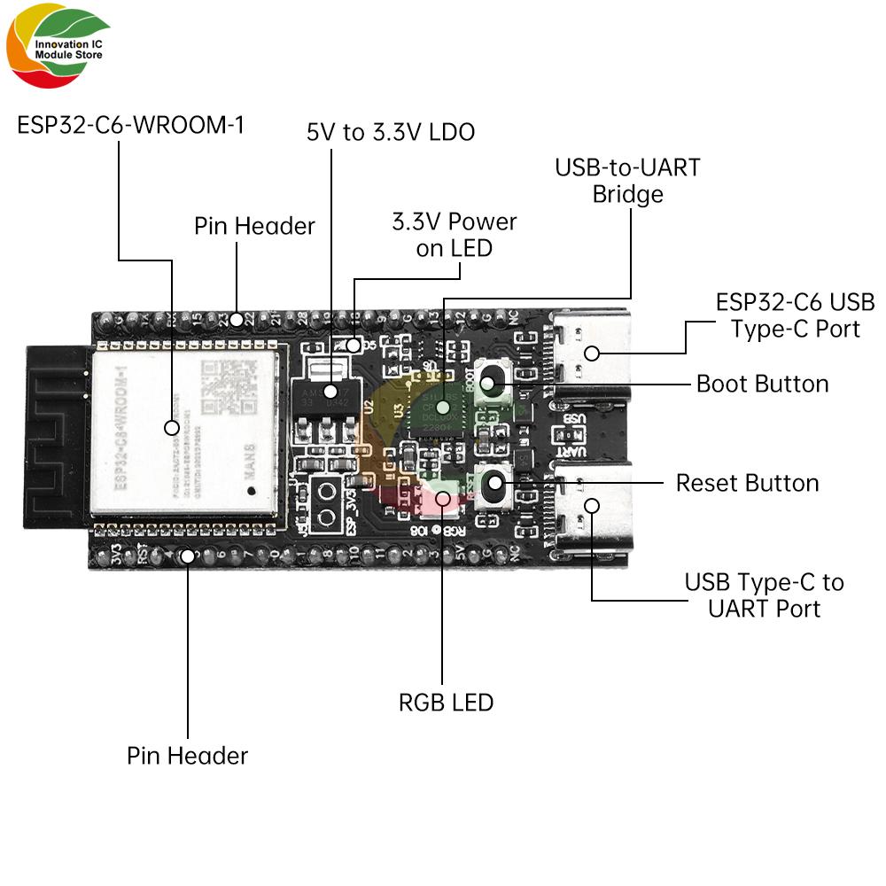 ESP11-C6-DevKitC-1 WiFi Bluetooth Development Board Core Board CP1111 Onboard ESP11-C6-DevKitC-1-N8 Module TYPE-C Interface